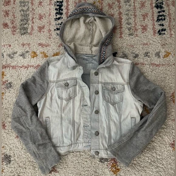 Aeropostale Jackets & Blazers - Aeropostale Gray Denim Jacket with Patterned Hood